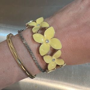 Vintage JEWELRY LOT~ Silver Monet bracelet & yellow floral rhinestone bracelet